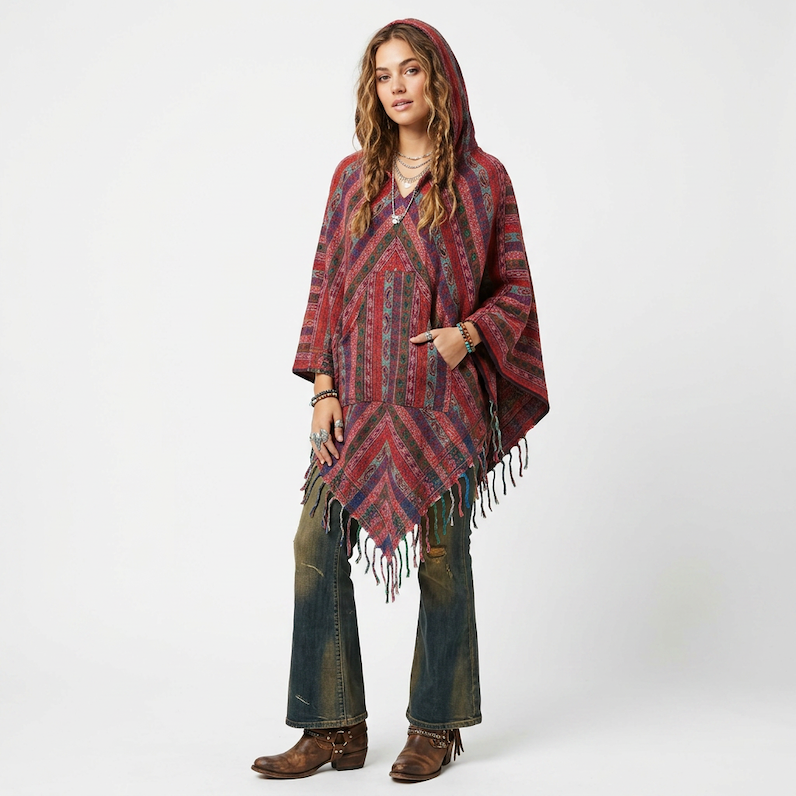 Acrylic Hooded V-Shape Poncho